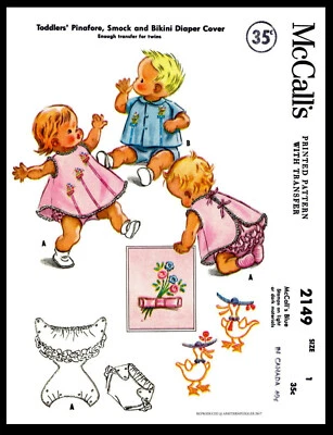 McCall's 2149 UNISEX Playsuit DRESS FROCK & Diaper Cover Toddler Sewing Pattern - Image 1 of 4