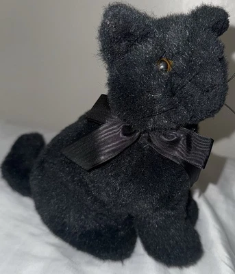 Heartline Black Kitty Cat Plush Hallmark Vintage Halloween Kitten 8 Inch Sitting - Image 1 of 4