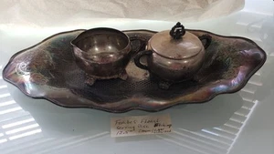 Forbes Silver Co. Quadruple Oval Etched Floral 12.5” Serving Dish +Cream & Sugar - Picture 1 of 4