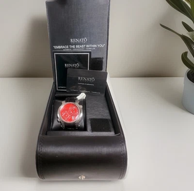 NUEVO Reloj Renato Edición Limitada Doble Hora Esfera Roja Acento Diamante Genuino Foto 1 de 4