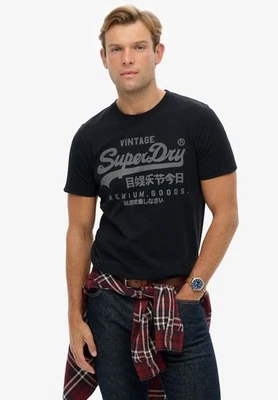 Superdry T-Shirt Mens Short Sleeve Crew Neck VL Classic T-Shirt Navy Blue - Image 1 of 4