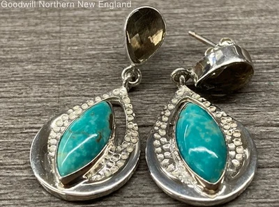 Pendientes de plata de ley 925 cuarzo ahumado y piedra color turquesa 1 1/4" 8,83 g Foto 1 de 4