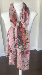 Gucci Floral & Signature “G” Silk Neck Scarf - Picture 1 of 5
