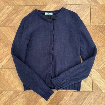 USED PRADA NAVY LONG SLEEVE CASHMERE BLEND CARDIGAN GOOD - Image 1 of 4