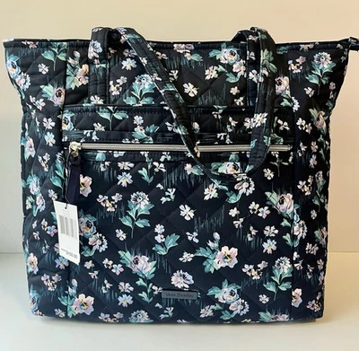 Vera Bradley Large Vera Tote Performance Twill Navy Garden NWT - Image 1 of 4