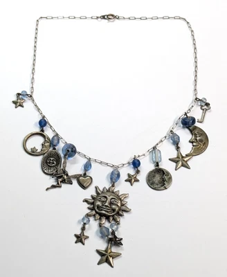 Collar Artesanal Celestial Multi Colgante Sol Luna Estrellas Encantado Tono Plata 17" Foto 1 de 4