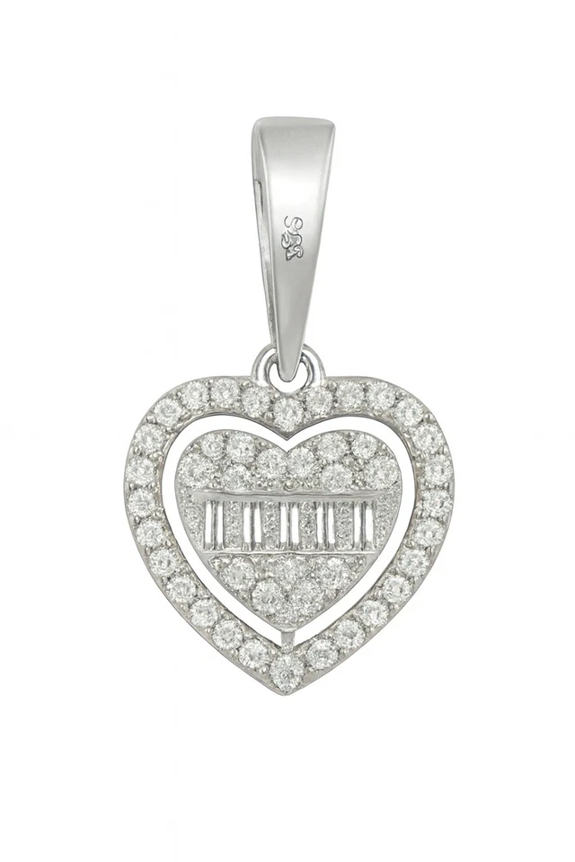 ~2ct Moissanite Heart Pendant-925 Silver Rhodium Platted-Melee & Baguettes - Image 1 of 4