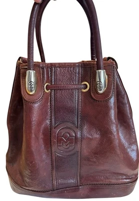 Bolso Grande Vintage Marino Orlandi Cuero Marrón Estilo Cubo Cinch Cordón Usado en Excelente Condición Foto 1 de 4