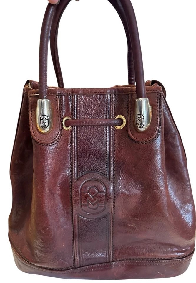 Bolsa grande vintage Marino Orlandi couro marrom estilo balde cordão em excelente estado usado - Imagem 1 de 4