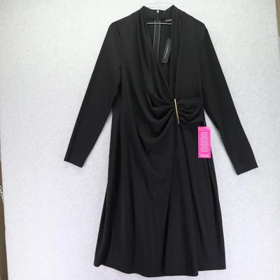 Donna Karan Dress Womens 12 V-Neck Black Long Sleeve NWT - Image 1 of 4