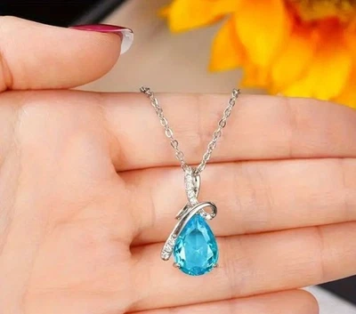 Collana ciondolo vera acquamarina e zirconi con GARANZIA pietre naturali NUOVA - Immagine 1 di 4