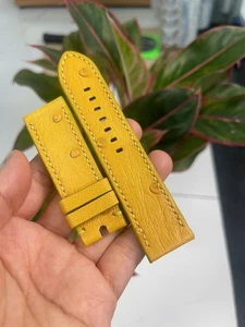 24mm/22mm  Padded  Yellow   Genuine OSTRICH Leg LEATHER SKIN WATCH STRAP BAND - Picture 1 of 9