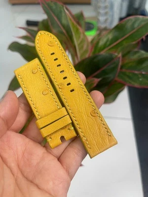 CORREA RELOJ PIEL AVESTRUZ GENUINO AMARILLO ACOLCHADO 24MM/22MM CORREA Foto 1 de 4