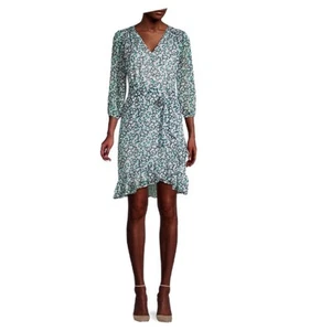 Karl Lagerfeld Kleid Blumen Langarm V-Ausschnitt Rüschensaum Neu mit Etikett // 2 - Bild 1 von 12