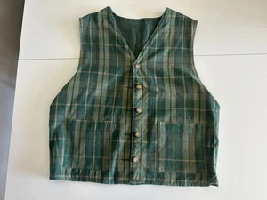 Vintage 70s Reversable Vest Plaid Medium Small Faded 4 Pockets - Picture 1 of 8