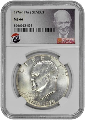 1976 S $1 Silver Ike Dollar NGC MS 66 with Exclusive Label and New Holder - Image 1 of 2