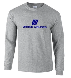 United Airlines Blue Logo T-shirt Aviation Geek Sport Gray Long Sleeve Shirt - Picture 1 of 3