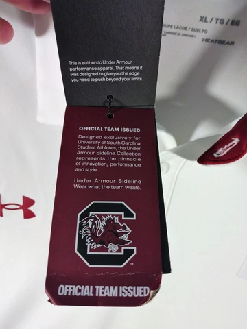 South Carolina Under Armour Team Issued Sideline Away Polo Shirt XL White NWT Cover