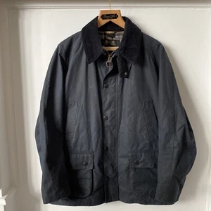 Barbour Men's Ashby Wax Waterproof Cotton Navy Blue Tartan Jacket Coat (L) Large - Picture 1 of 13