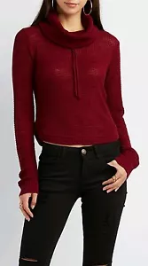 Maglione Charlotte Russe con coulisse crop top collo cappuccio bordeaux - taglia XL - nuovo - Foto 1 di 2