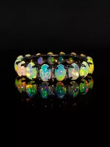 Welo Fire Opal Eternity Stackable Band Ring 925 Sterling Silver Women Jewelry - Picture 1 of 9