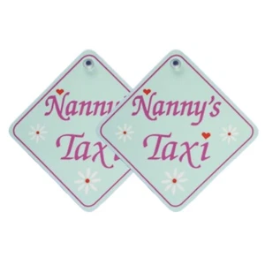 Nanny's Taxi Car Sign Twin Pack 5.5” x 5.5” Suction Cup Funny Gift for Nanny - Picture 1 of 6