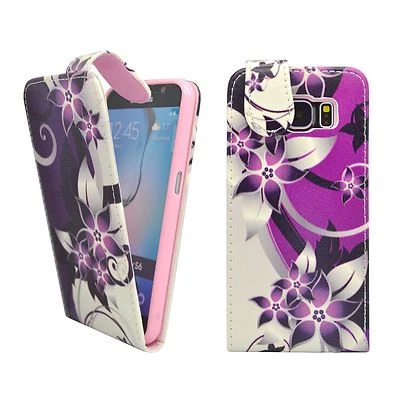 CASE FOR SAMSUNG GALAXY S6 EDGE PURPLE CREAM FLOWER FLIP PU LEATHER POUCH COVER - Image 1 of 4