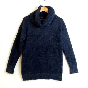 Maglione Pavoni Donna Piccolo Fuzzy Collo Cappuccio Manica Lunga Blu Scuro Poliestere - Foto 1 di 12