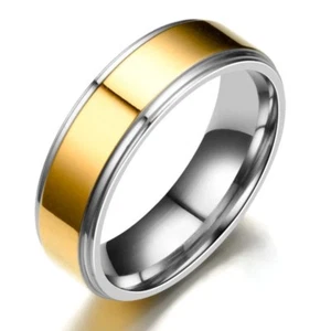 Alianza de acero pulido simple de 6 mm de oro y plata titanio para hombre talla 6-12 - Imagen 1 de 5