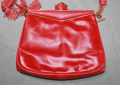 BLUTCH JUDITH LEIBER ROJO PIEL KARUNG CONVERTIBLE CON MARCO CON CORREA DE CORDÓN DE SEDA Foto 1 de 4