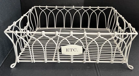Vintage Wire Metal Basket Rectangle Farm Decor Handles 12”Lx10”Wx4”H Cover