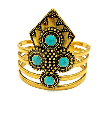 Lucky Brand Bracelet Southwestern Boho Faux Turquoise Bronze Tone Statement - Image 1 of 4