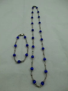 Vintage PROCHAIN Sterling Silver Blue Gemstone Necklace Chain Bracelet Set 222E - Picture 1 of 11
