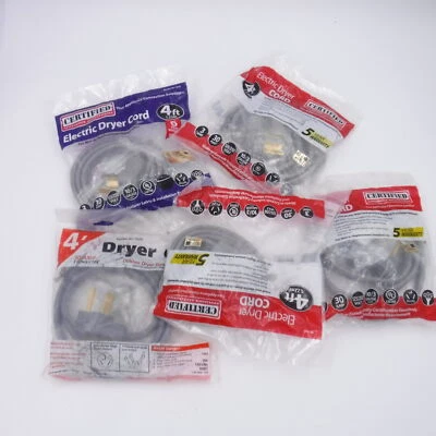 5 Pack Certified Appliance 3-Wire 4' Dryer Cord 90-1020, Right Angle Plug