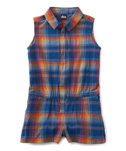 TEA COLLECTION Plaid Collared Zipper Romper - Multi - NWT Girls 8 - Picture 1 of 2