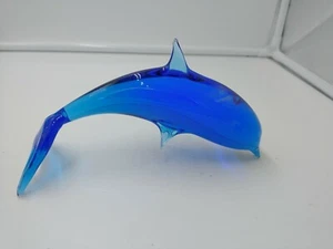 Art Glass Handblown Blue Dolphin Figurine/Paperweight - Picture 1 of 4