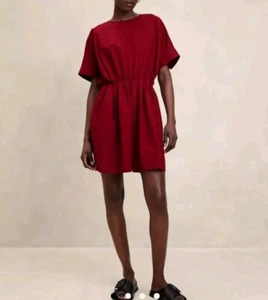 NEU Banana Republic Kurzarm Popeline Minikleid XL rot Johannisbeere Baumwolle Taschen - Bild 1 von 14
