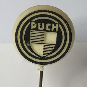 1960's Puch Mopeds Black & Cream Plastic Stick pin badge Advertising 18 mm dia - Picture 1 of 3