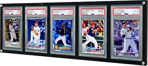 Graded Trading Card Display Case 5 Acrylic & Black Sport PSA Slabs Frame Holder - Picture 1 of 11
