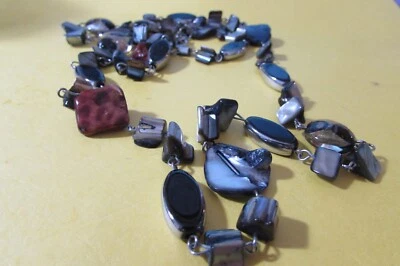 VINTAGE black/gray/amber colored heavy rock beaded 36" long necklace - Image 1 of 4