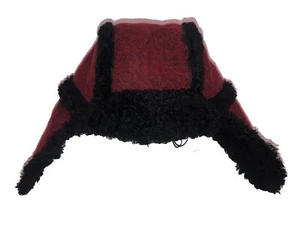 Burberry Children Red Lamb Shearling Lined Aviator Hat Cap 50cm S  2-3Y NEW - Picture 1 of 7