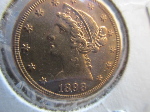 LIBERTY HEAD HALF EAGLE GOLD COIN, $5 GOLD COIN, UNGRADED  1898-S     #CHI-01814 Cover