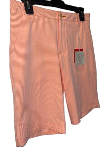 New Puma Women's Dry Cell Golf Bermuda Shorts Striped Orange & White Sz Large L - Picture 1 of 10