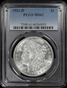 1921-D $1 Morgan Silver Dollar PCGS MS 61 | Uncirculated UNC - Picture 1 of 4