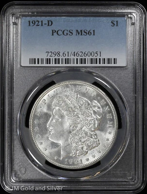 1921-D $1 Morgan Silver Dollar PCGS MS 61 | Uncirculated UNC - Image 1 of 4