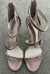 Jessica Simpson Size 8M Rose Gold Sparkle Strappy Stiletto Heel Shoes MSRP $89 - Picture 1 of 8
