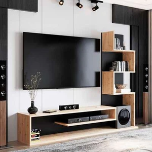 Mueble de Salón TV Snake con Estantes Comedor Color Roble Sonoma y Negro 160 cm - Imagen 1 de 5