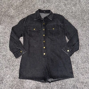 BlueBlush Womens S Small Black Romper Relaxed Long Sleeve Jean Jumper Buttons - Picture 1 of 13