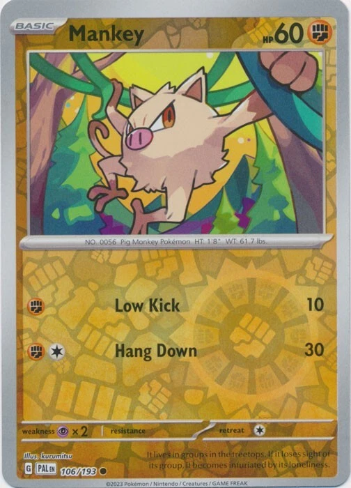 Reverse Holo Mankey 106/193 Common SV02: Paldea Evolved Pokemon TCG - Image 1 of 1