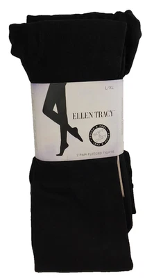 Ellen Tracy zwei Paar weiche & kuschelige schwarze Fleece-Strumpfhosen Gr. L/XL neu im Paket - Bild 1 von 4